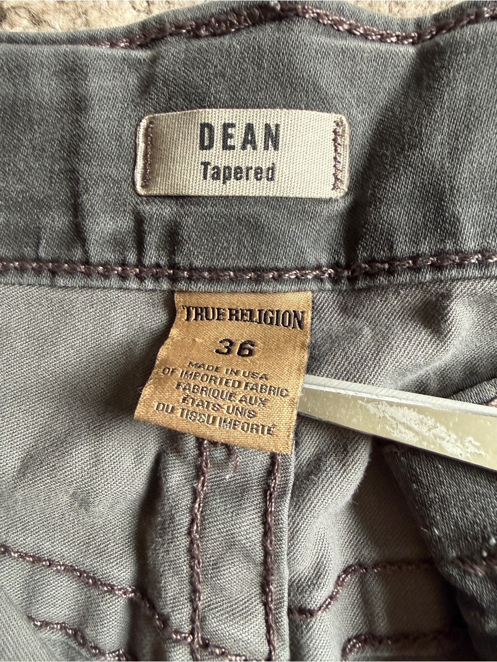 True Religion Dean Tapered Men's Gray Button Fly Jeans- Size 36 - Picture 4 of 12